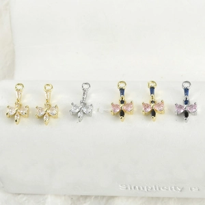 Ciondolo in Rame con Fiocco e Zirconia Incastonata Placcato Oro 14k Oro Bianco Pendenti Fai-da-te per Collana Bracciale Orecchini Accessori Gioielli Donna