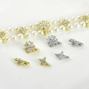 14K Vergoldete Kupfer Zirkon Blume Stern Zwischenperlen Verbinder Für Künstliche Perlenkette Armband DIY Schmuckherstellung Damen