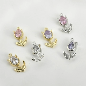Ciondolo a forma di tulipano placcato oro 14k con zircone per gioielli fai da te