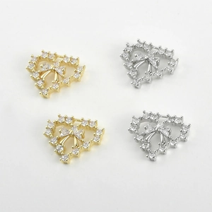 14k gold plated heart pendants with bowknot and cubic zirconia for DIY jewelry making