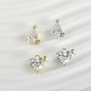 Zircon Water Drop Bow Heart Shape Pendant Copper DIY Necklace Earring Jewelry Making Accessories 14K Gold Plated Findings Women