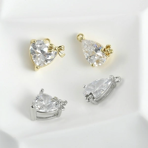 Sparkling zircon heart and teardrop pendant set in gold and silver plating for DIY jewelry