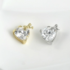 Sparkling zircon heart and bow pendants in gold and silver finish for DIY jewelry