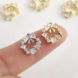 14k vergoldeter Kranz-Anhänger mit Schleife und Zirkon für DIY-Schmuck in Gold und Silber