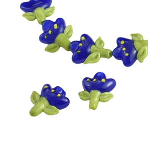 Handmade tulip glass beads in blue and green for DIY bracelet jewelry making