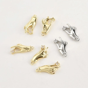 14k gold plated hand charm with sparkling zircon for DIY jewelry making