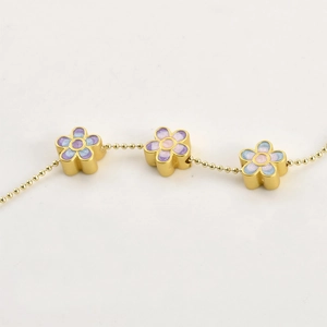 18k gold plated bead chain necklace with blue gradient enamel flower pendants