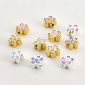DIY 18k gold gradient enamel flower spacer beads for handmade jewelry crafts