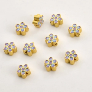 18k gold plated enamel flower beads for DIY jewelry with blue and purple gradient