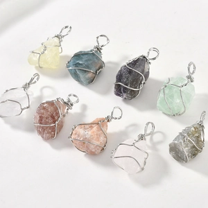 Natural Semi Precious Raw Stone Pendant Handmade Wire Wrapped Copper Accessory Irregular Gemstone For DIY Jewelry Making