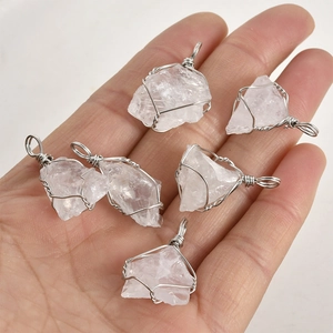 Handcrafted raw white crystal wire wrapped pendants with silver metal wire for jewelry making