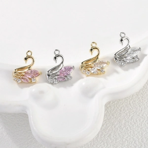 Elegant Copper Swan Pendant With Pink White Zirconia For DIY Necklace Bracelet Making Jewelry Accessories Crafting