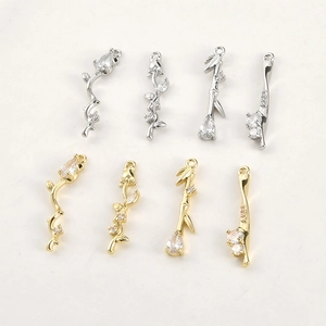 14k Gold Plated Copper Zirconia Inlaid Rose Bamboo Long Pendant For DIY Jewelry Making Accessories Crafting Charms