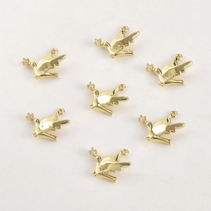 7 Pendentifs oiseaux dorés à l'or 14 carats avec zircones pour création de bijoux