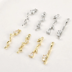 14k gold plated bamboo bud pendants with sparkling zircon for DIY jewelry making