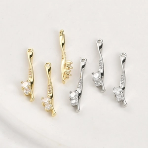 14k gold plated twisted bamboo flower pendant with zircon for DIY jewelry making
