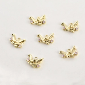 14k gold-plated origami crane charms with pink zircons for DIY jewelry making