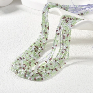 Detail of 2mm faceted jade-like glass beads in light green and purple for DIY jewelry