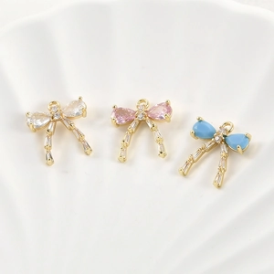 Gold plated butterfly bow pendants with zircon crystals for DIY jewelry making sets