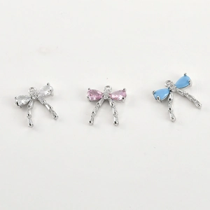 Bowknot zirconia pendants in pink, blue, and white for DIY jewelry making