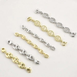 Alloy 14k Gold Plated Mariner Pig Nose Link Extension Chain With Double Lobster Clasp For DIY Bracelet Necklace Jewelry Making