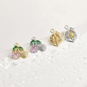 Exquisite 14k gold plated cherry and lemon pendants with pink zircon for DIY jewelry making