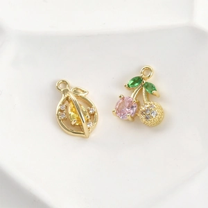 14K Gold Plated Copper Zirconia Cherry Lemon Pendants For DIY Jewelry Making Accessories Craft Findings Exquisite Fruit Charms