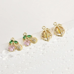 Exquisite 14k gold plated cherry and lemon pendants with pink zircon for DIY jewelry