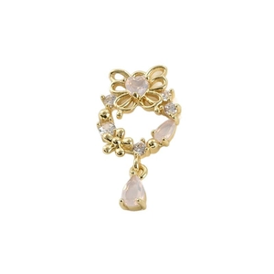 14k vergoldeter Herz-Kranz Anhänger mit rosa Zirkon und Schmetterling-Tropfen