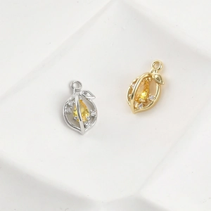 Exquisite 14k gold plated lemon charm with yellow pear-shaped cubic zirconia gemstone