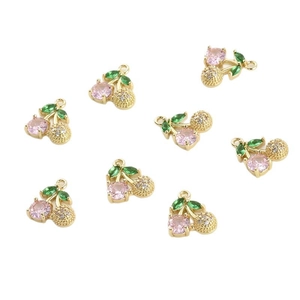 Exquisite 14k gold plated cherry pendants set with pink cubic zirconia for DIY jewelry