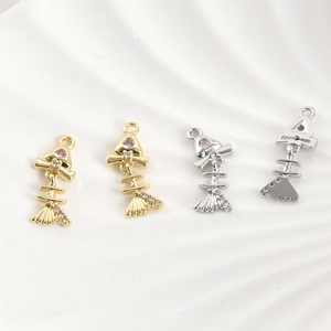 Ciondolo a lisca di pesce placcato oro 14k con zircone rosa per gioielli fai-da-te