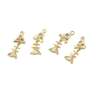 Set di 4 ciondoli a lisca di pesce placcati oro 14k con zirconi rosa per gioielli fai da te