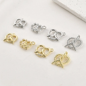 Pendentif Cœur de Bretzel en Cuivre Plaqué Or 14k Pour Création de Bijoux DIY Collier Bracelet Boucles d'Oreilles Charmes Métal