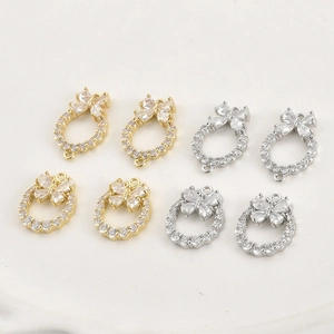 Zirconia Butterfly Wreath Pendant Copper Gold Silver Plated DIY Jewelry Making Charms Connector For Necklace Bracelet