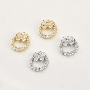 14k gold and silver butterfly wreath charms with cubic zirconia for DIY jewelry making
