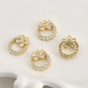14k gold plated butterfly wreath pendants with zircon stones for DIY jewelry making