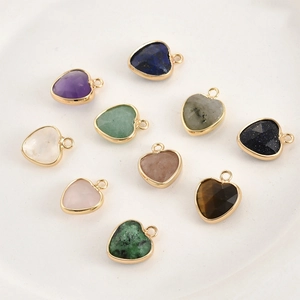 Natural crystal heart pendants with gold-plated edges for DIY jewelry making