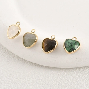 Faceted heart-shaped natural crystal pendants with gold-plated edges for DIY jewelry making