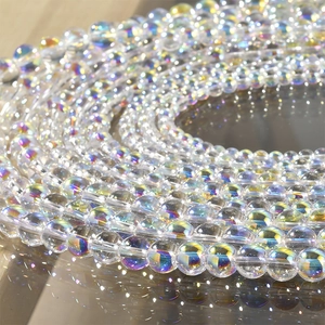 Iridescent Mermaid Bubble Glass Beads Round Clear Aurora AB Plated Spacer Beads For DIY Bracelet Necklace Jewelry Making