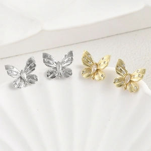 Koper Zirkonia Vlinder Oorknopjes Met Silver Earring Post Goud Zilver Verguld Vlinder Sieraden Onderdelen Voor Vrouwen