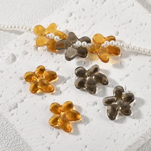 Handmade amber and gray glass five-petal flower beads for DIY jewelry making accessories