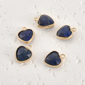 Five heart-shaped blue faceted crystal pendants with gold edges for DIY jewelry making