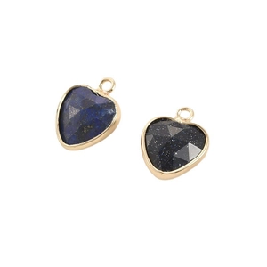 Faceted heart-shaped lapis lazuli and blue sandstone pendants with gold-plated metal edges