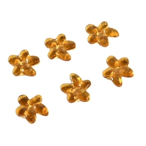 Set of six amber transparent five-petal glass flower beads for DIY jewelry making