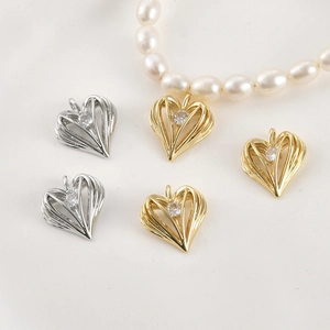 Hollow Heart Shaped Copper Zircon Pendant Charm For DIY Jewelry Making Gold Silver Plated Elegant Necklace Bracelet Accessory