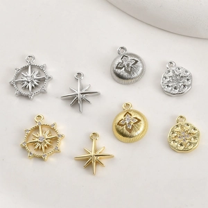 14K Gold Plated Copper Starburst Pendants Zirconia Sparkling Compass Star Charms For Necklace Bracelet Jewelry Making DIY