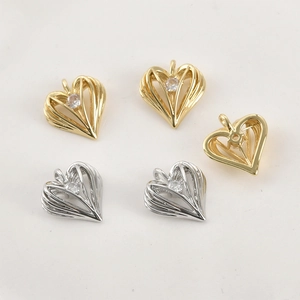 Pendant set with 14k gold plated heart charms and sparkling cubic zirconia for jewelry DIY