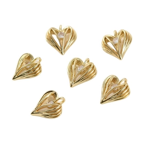 14k gold plated hollow heart charm with sparkling zircon for DIY jewelry making