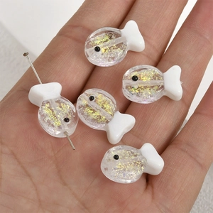 Cute fish glass beads with gold foil inside for DIY handmade bracelets and necklaces